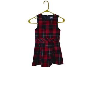 Girls Sz 6 Lands End School Uniform Dress Red Black Plaid Pleated Skirt Zip Up